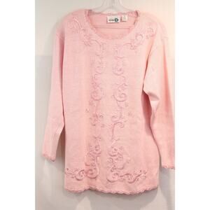 Paul Harris Sweater Vintage Embroidered Beaded Womens Oversize M Pink Pullover